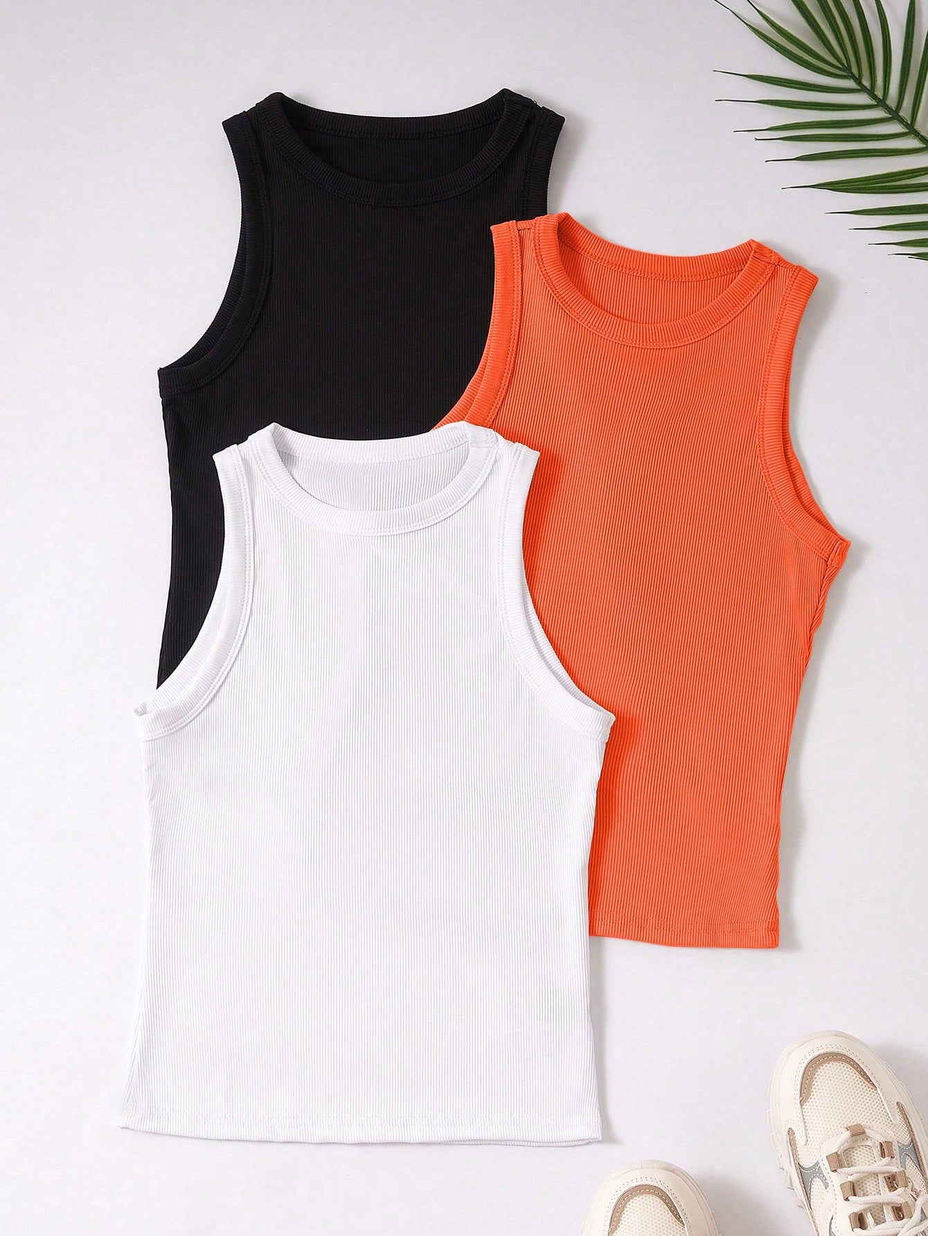 3pcs Ribbed Knit Tank Top