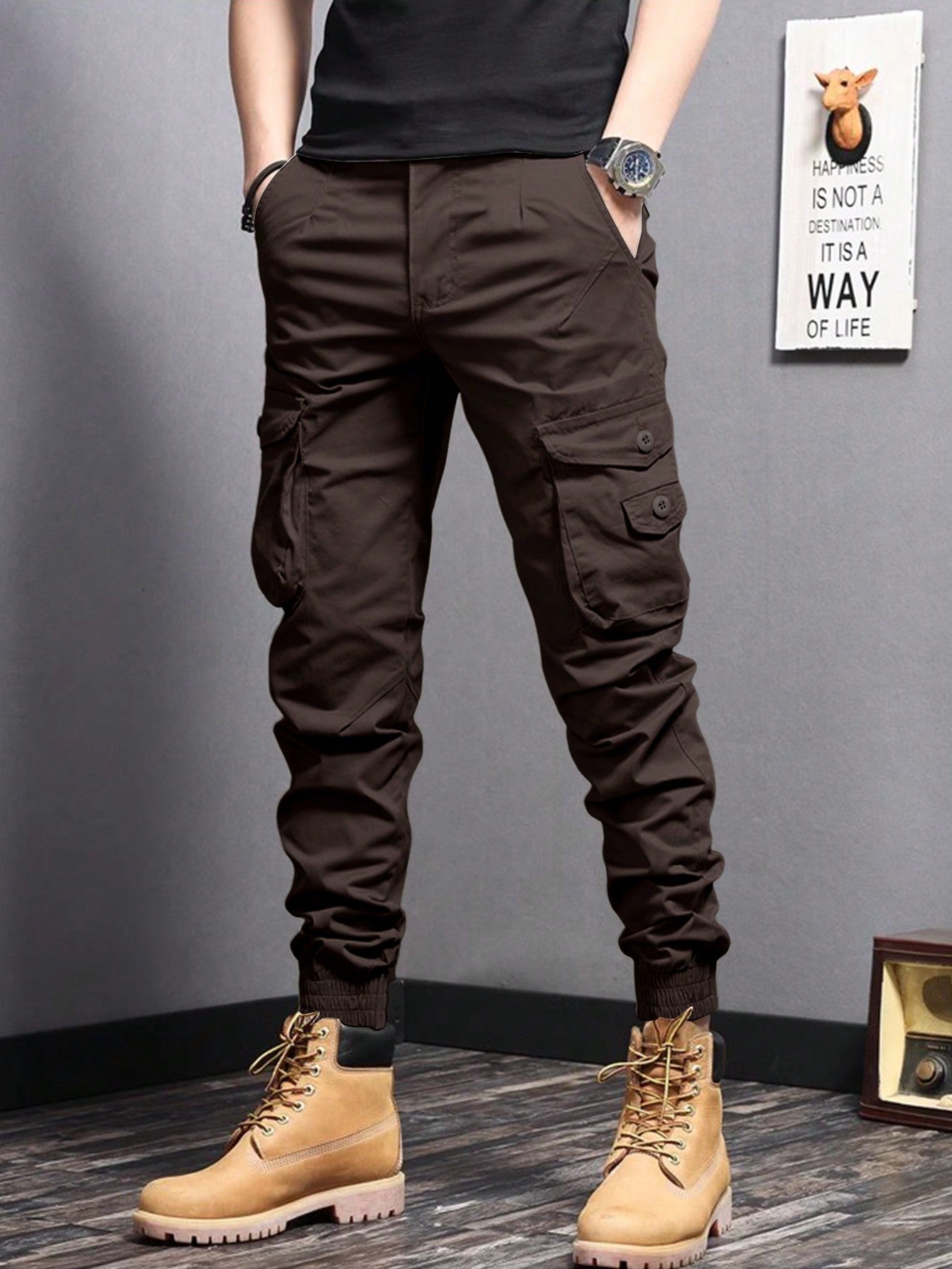 Men Flap Pocket Side Cargo Pants