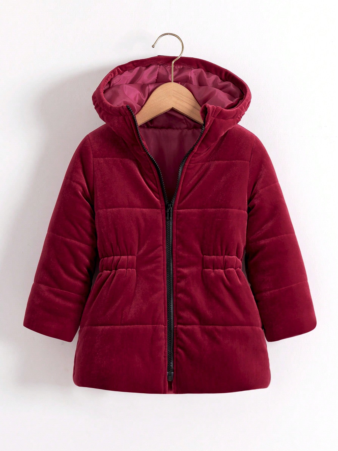 Toddler Girls' Velvet Gloss Warm Sweet Elegant Red Coat With