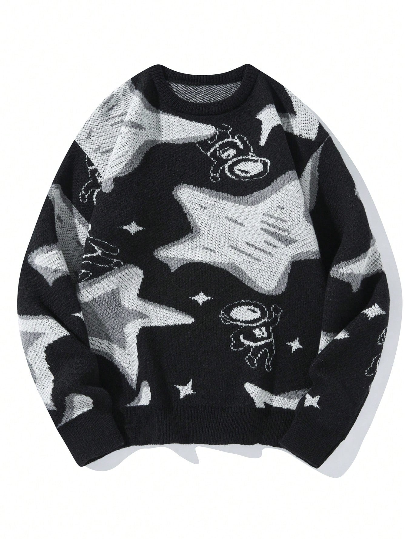 Men's Round Neck Sweater With Pentagram Print