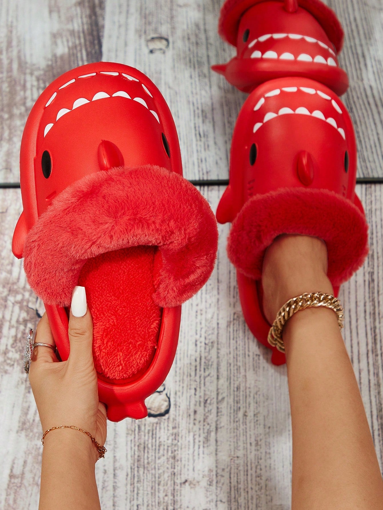 Detachable Shark Design Slippers, Soft Sole, Anti-Slip, Warm Fleece Lining, Couples Unisex, Autumn/Winter