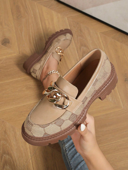 Ladies' Buckle Decorated Thick Platform Loafers With Rubber Sole, Spring/autumn Style