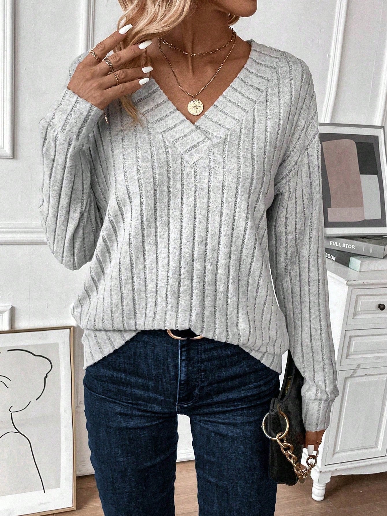 Women's Solid Color Drop Shoulder Sweatshirt