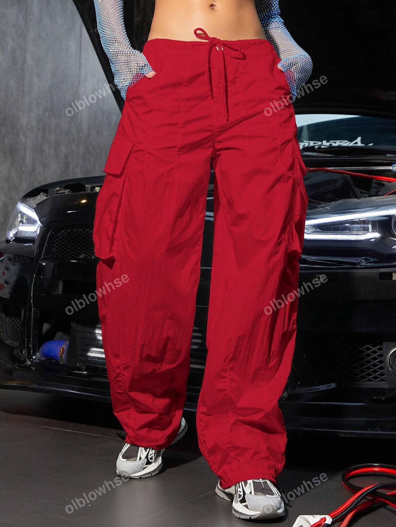 Street Vibes Drawstring Waist Wide Leg Parachute Cargo jogger Pants