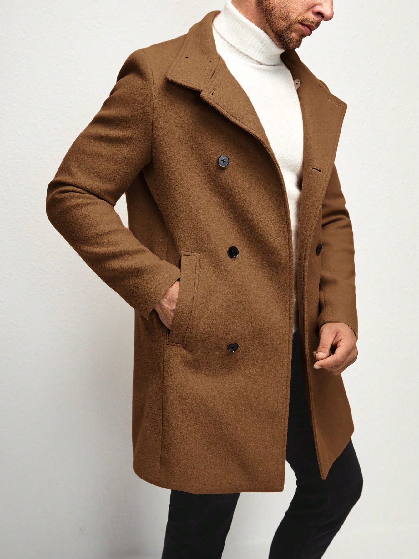 Men 1pc Double Breasted Overcoat