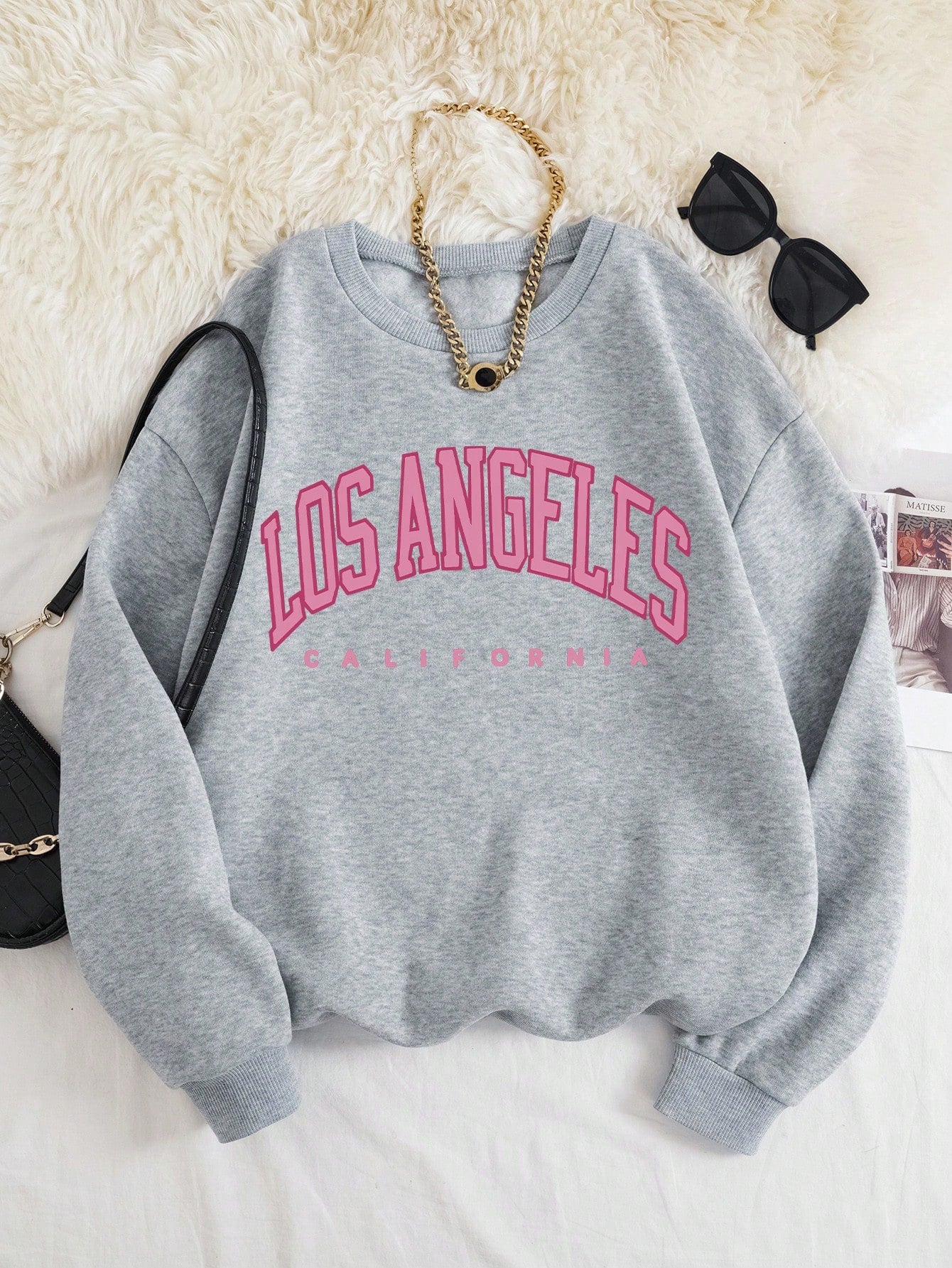 Plus Size Text Printed Round Neck Long Sleeve Sweatshirt