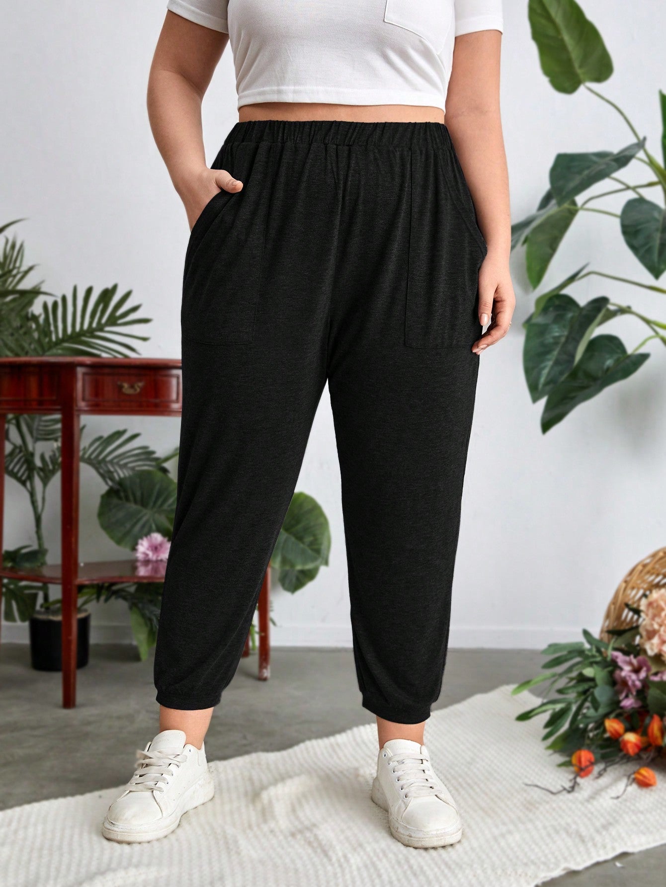 Plus Size Casual Striped Color-Blocking Jogger Pants