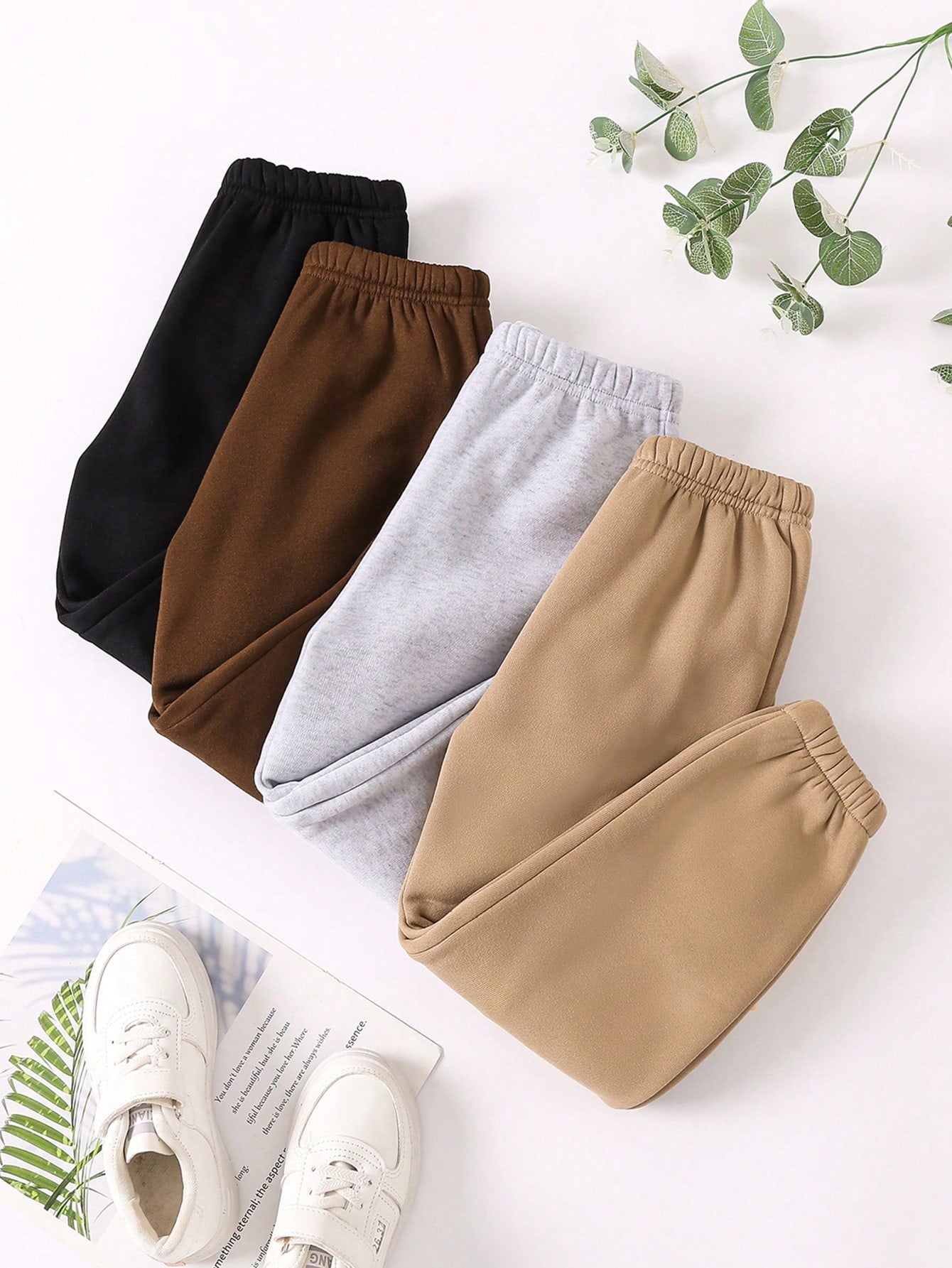 Young Girl Simple And Versatile 4pcs/Set Street Style Long Pants And Sweatpants For Fall/Winter