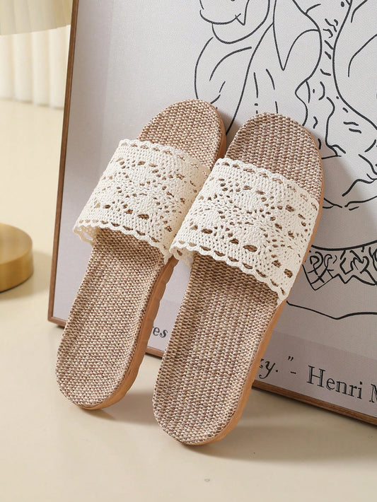 New Breathable Lace Linen Home Slippers, Versatile Princess Linen Slippers