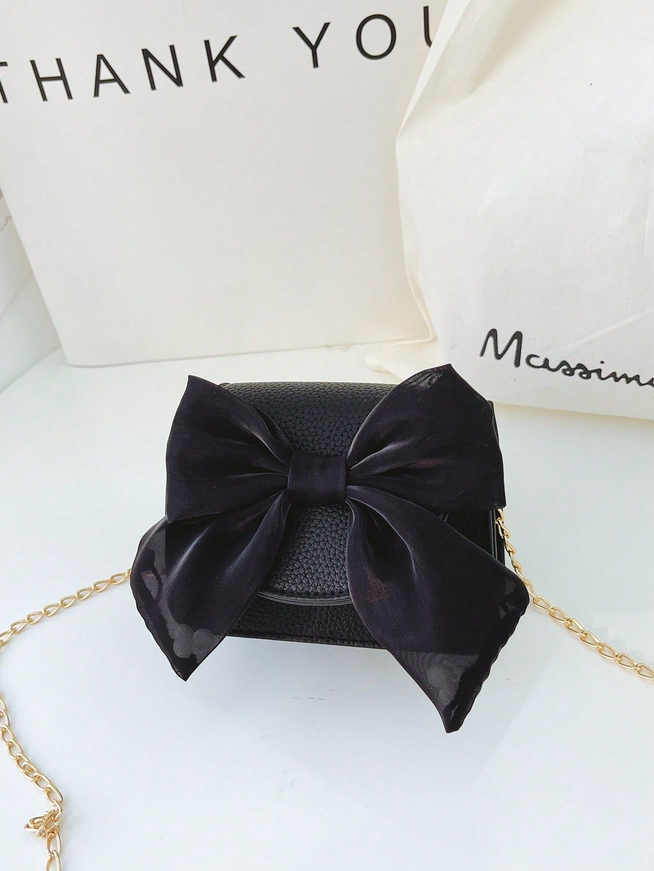 Solid Color Bowknot Kids' Crossbody Bag For Girls With Chain Strap, Mini Pu Bag, Bow Detail Shoulder Bag For Outdoor Accessory