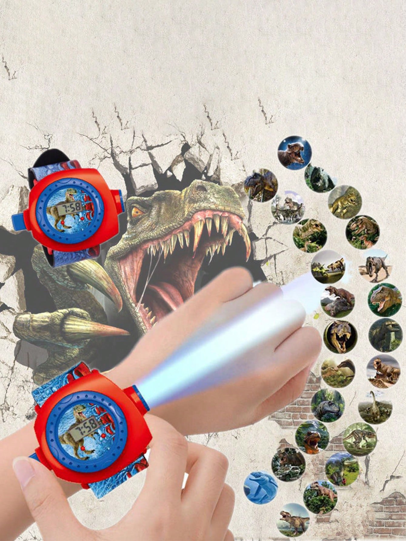 Children's Cartoon Electronic Watch With 3d Dinosaur & 24 Image Projection, Fun Light-Up Toy And Kindergarten Gift For Baby