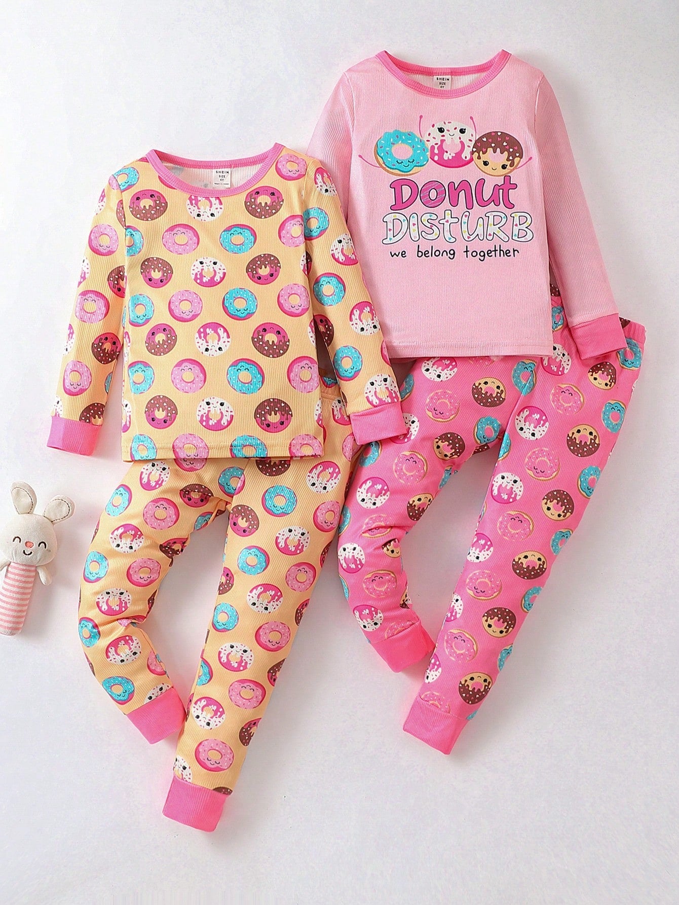 Young Girl 2pcs Donut & Slogan Graphic Snug Fit PJ Set