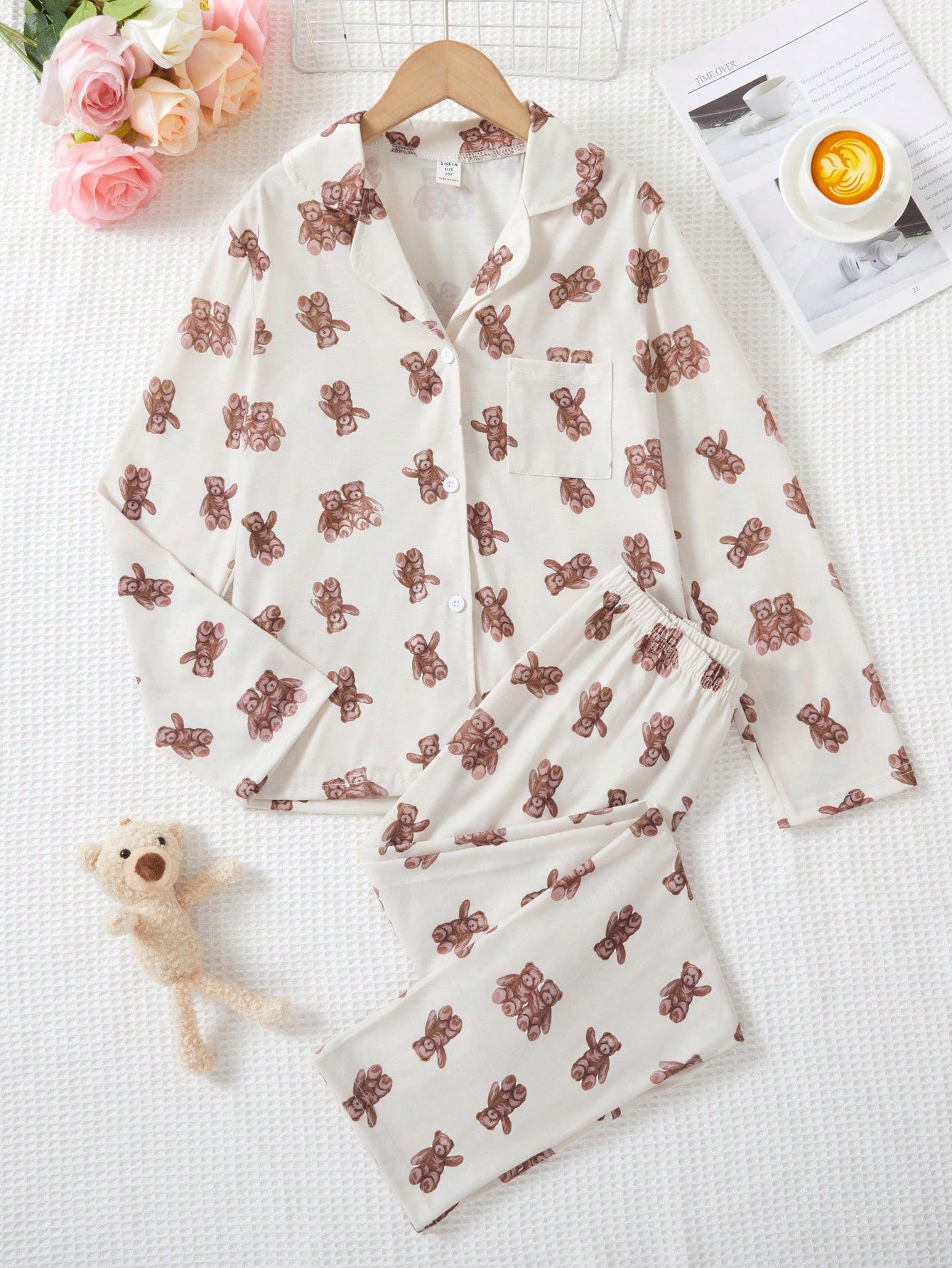 Tween Girl 2pcs Set Novelty Pattern Comfortable Pajama Set For Fall/Winter