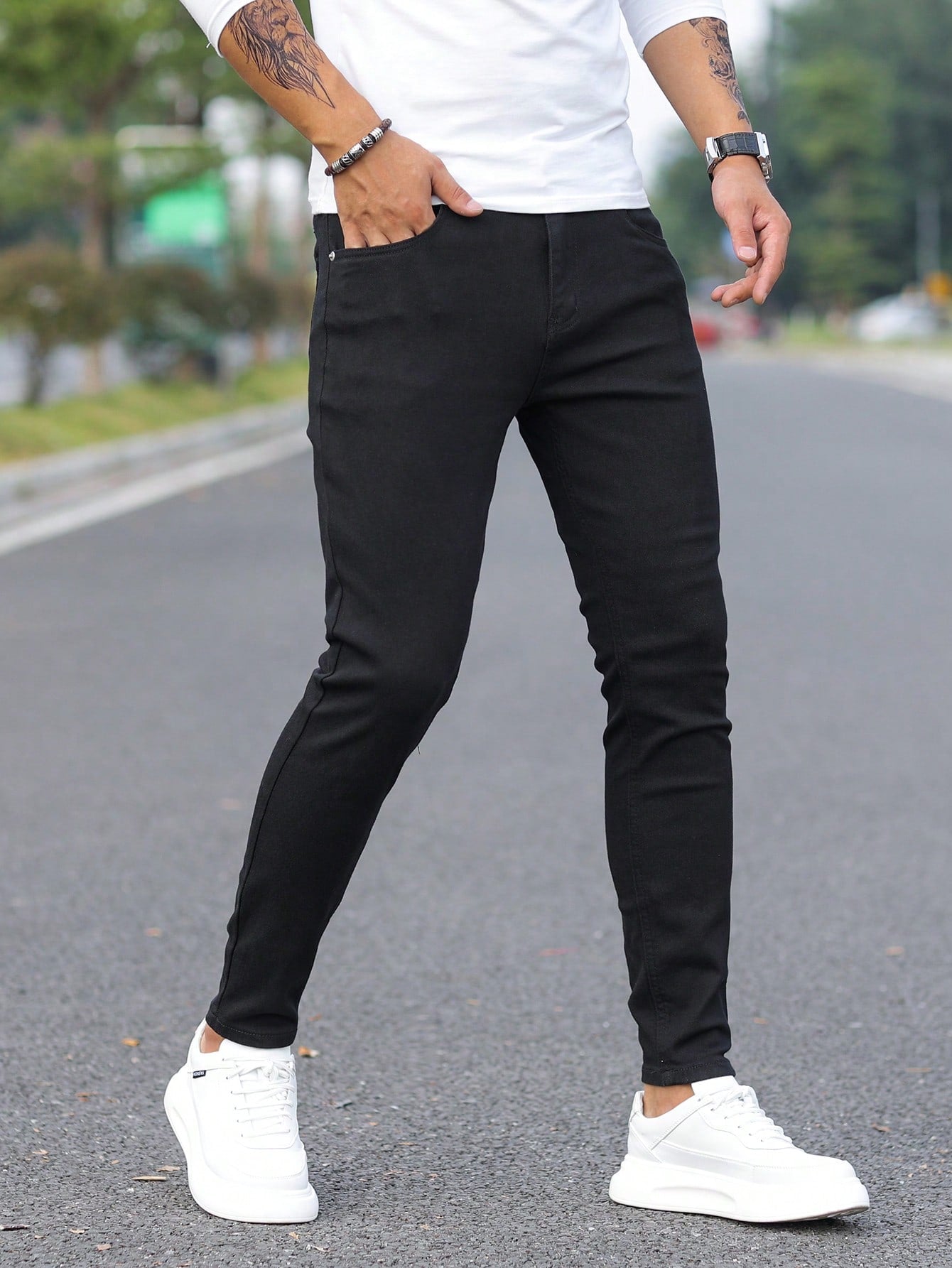 Men Cotton Solid Skinny Jeans