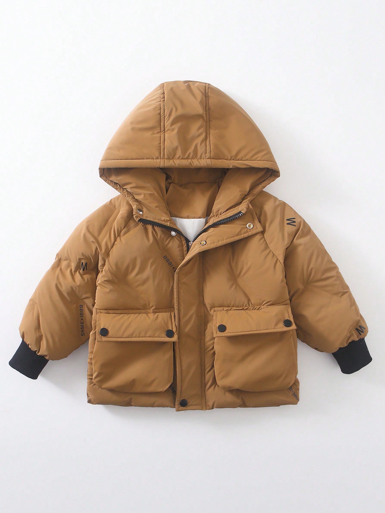 Toddler Boys' Brown Hooded Casual Autumn/winter Warm Jacket With Letter Print