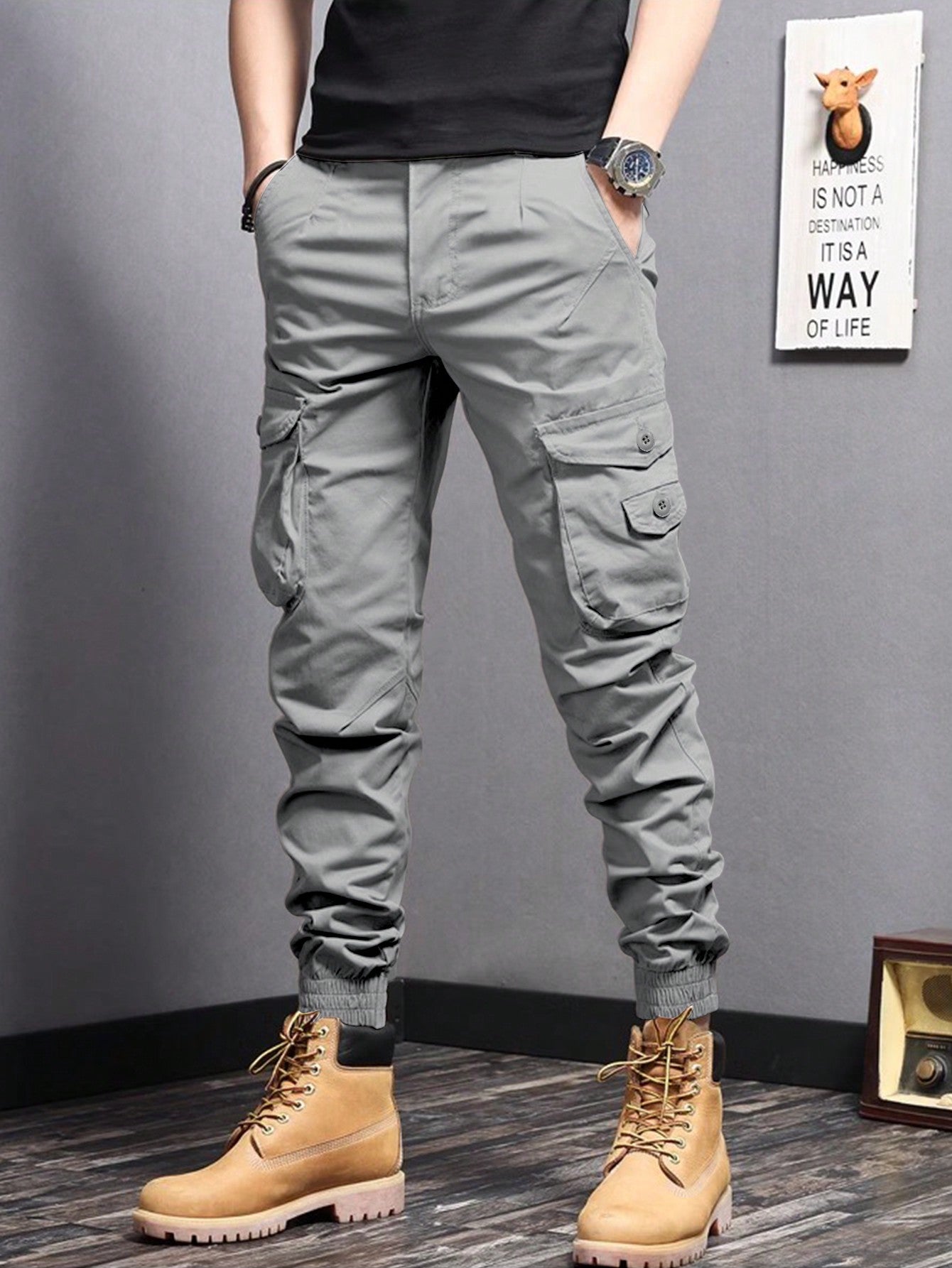 Men Flap Pocket Side Cargo Pants