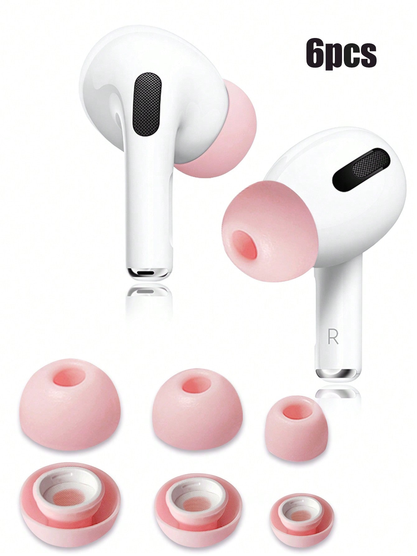 Airpods Pro用ピンクシリコンイヤーチップ4個パック、大サイズ2個、中サイズ2個付属