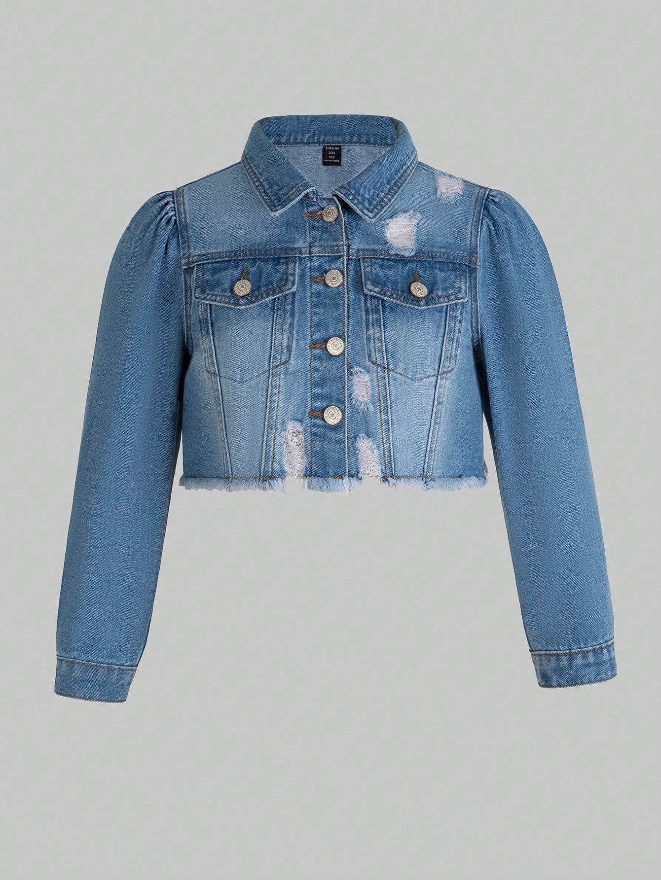 Girls' (big) Butterfly Print Distressed Denim Jacket And Coat, Casual Fashionable Back Flap