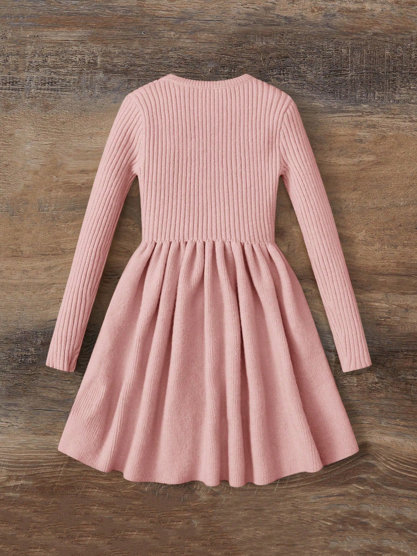 Tween Girl Long Sleeve Round Neck Sweater Dress With Swing Hem, Belt Not Included