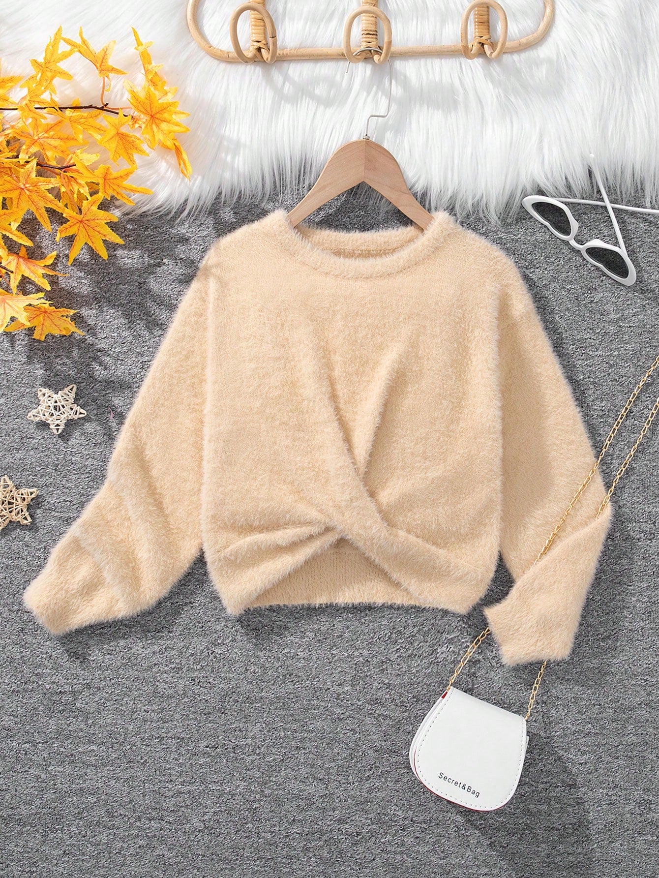 Tween Girl Twist Hem Crop Fuzzy Sweater