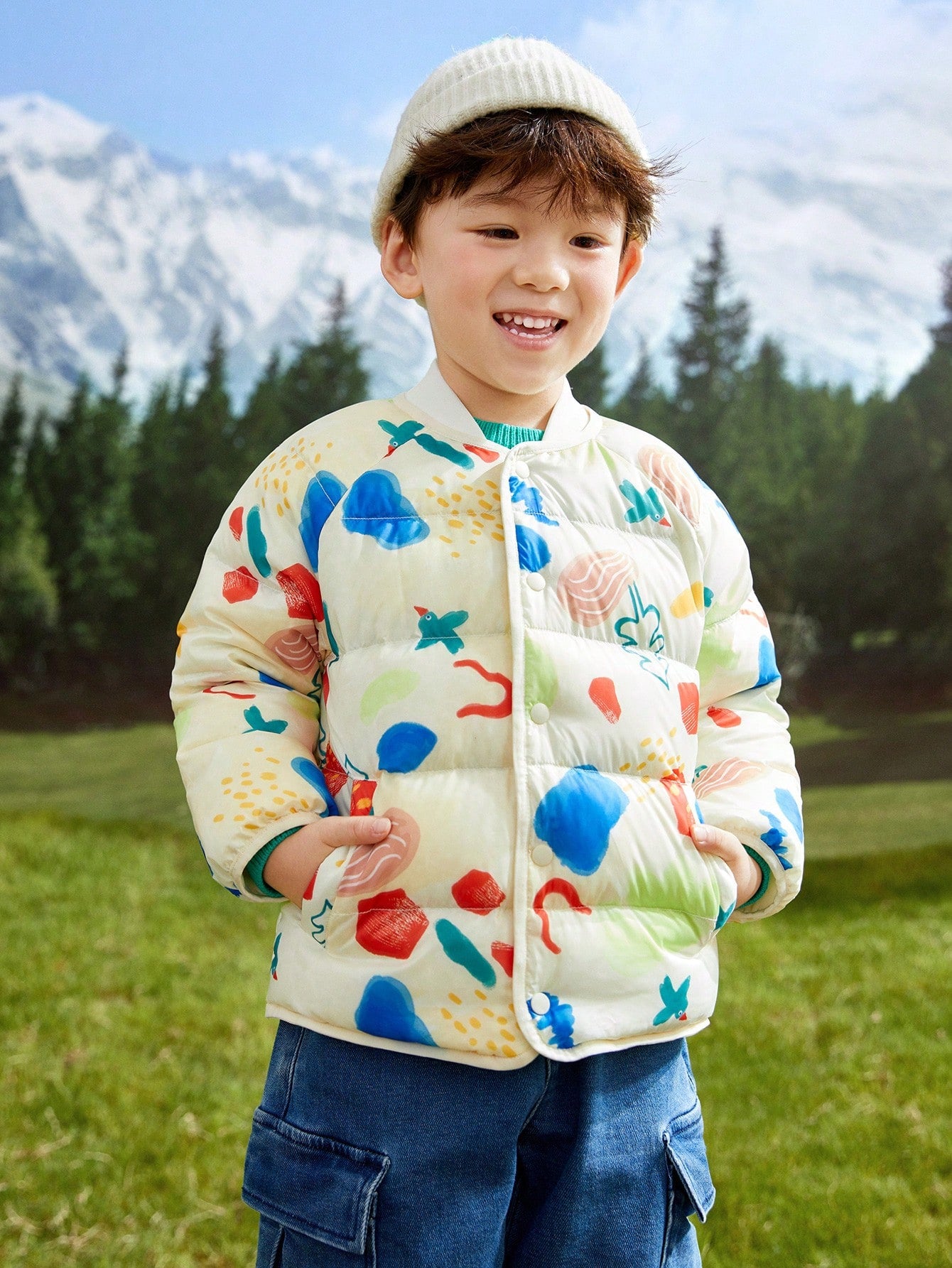 Young Girl Lightweight Full-Print Down Jacket