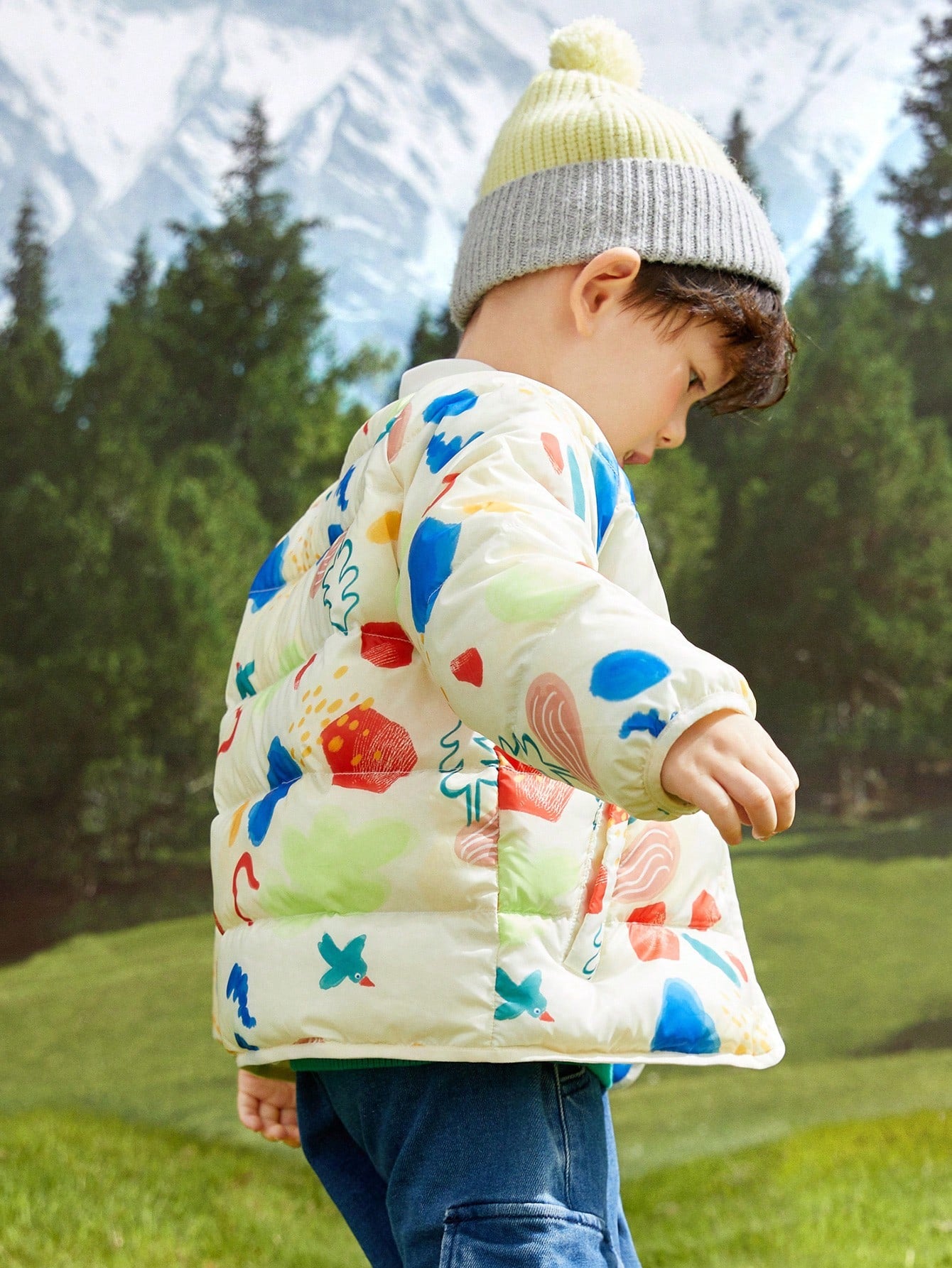 Young Girl Lightweight Full-Print Down Jacket