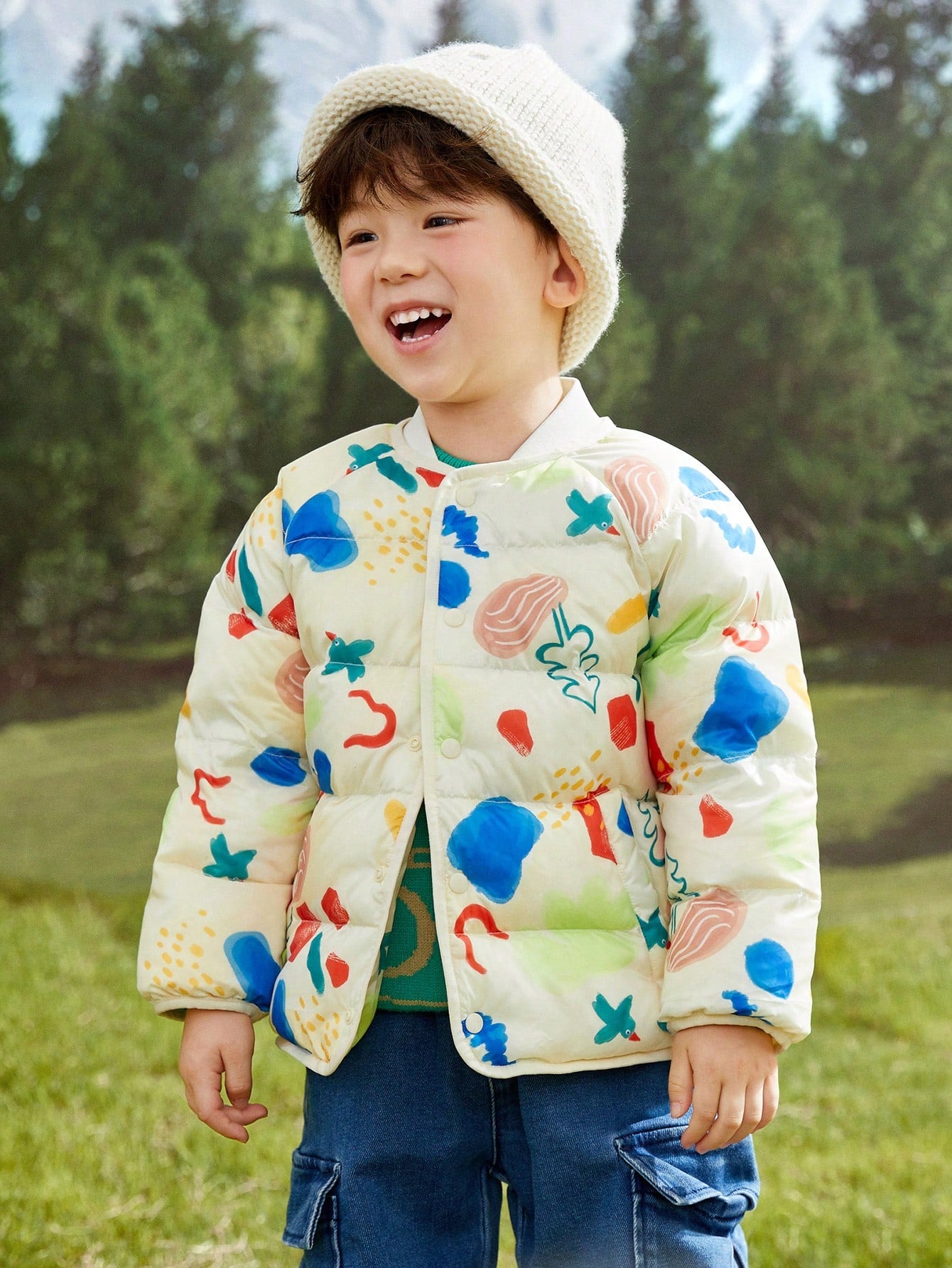 Young Girl Lightweight Full-Print Down Jacket