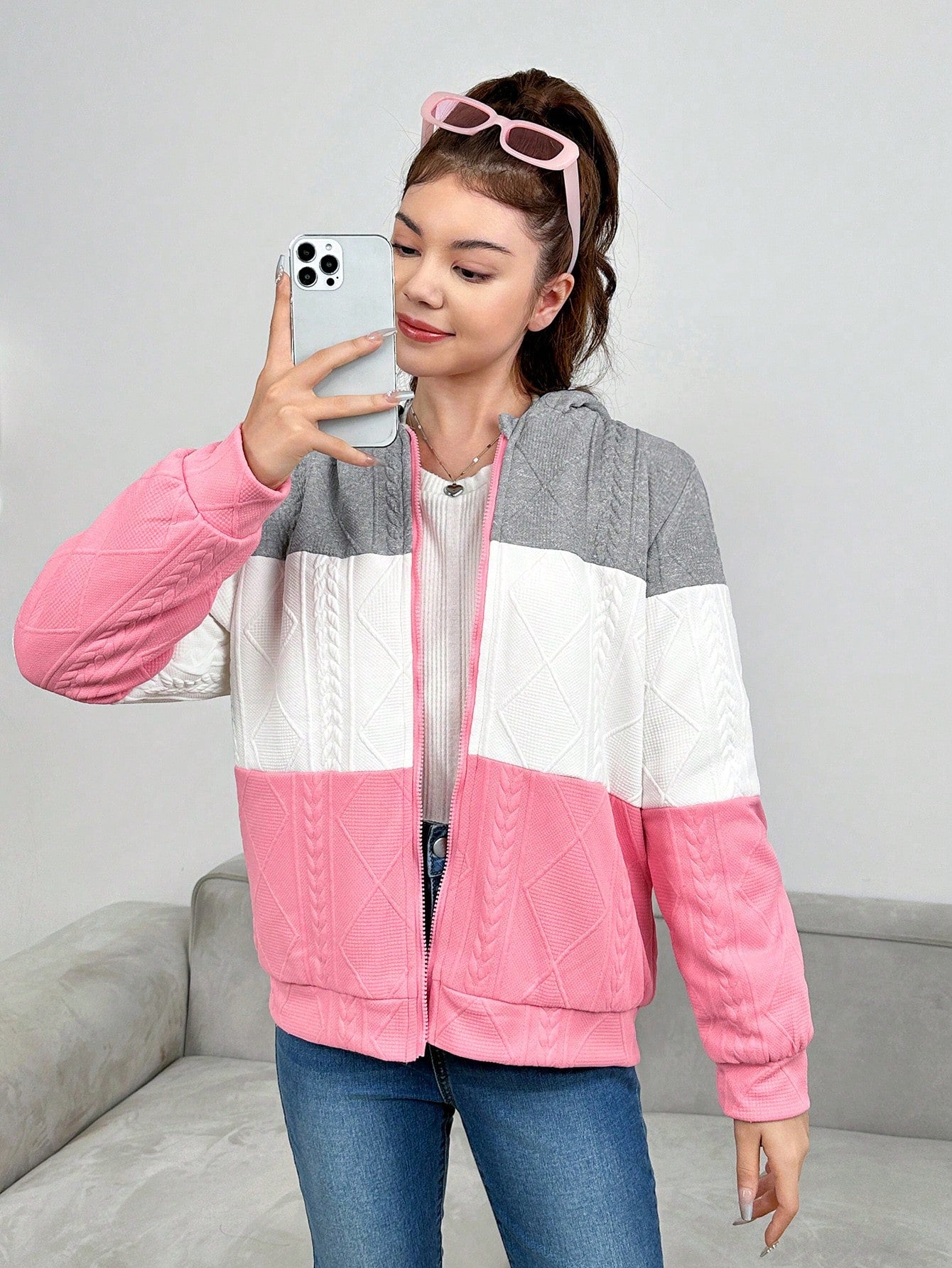 Teen Girls' Colorful Contrast Hooded Jacket