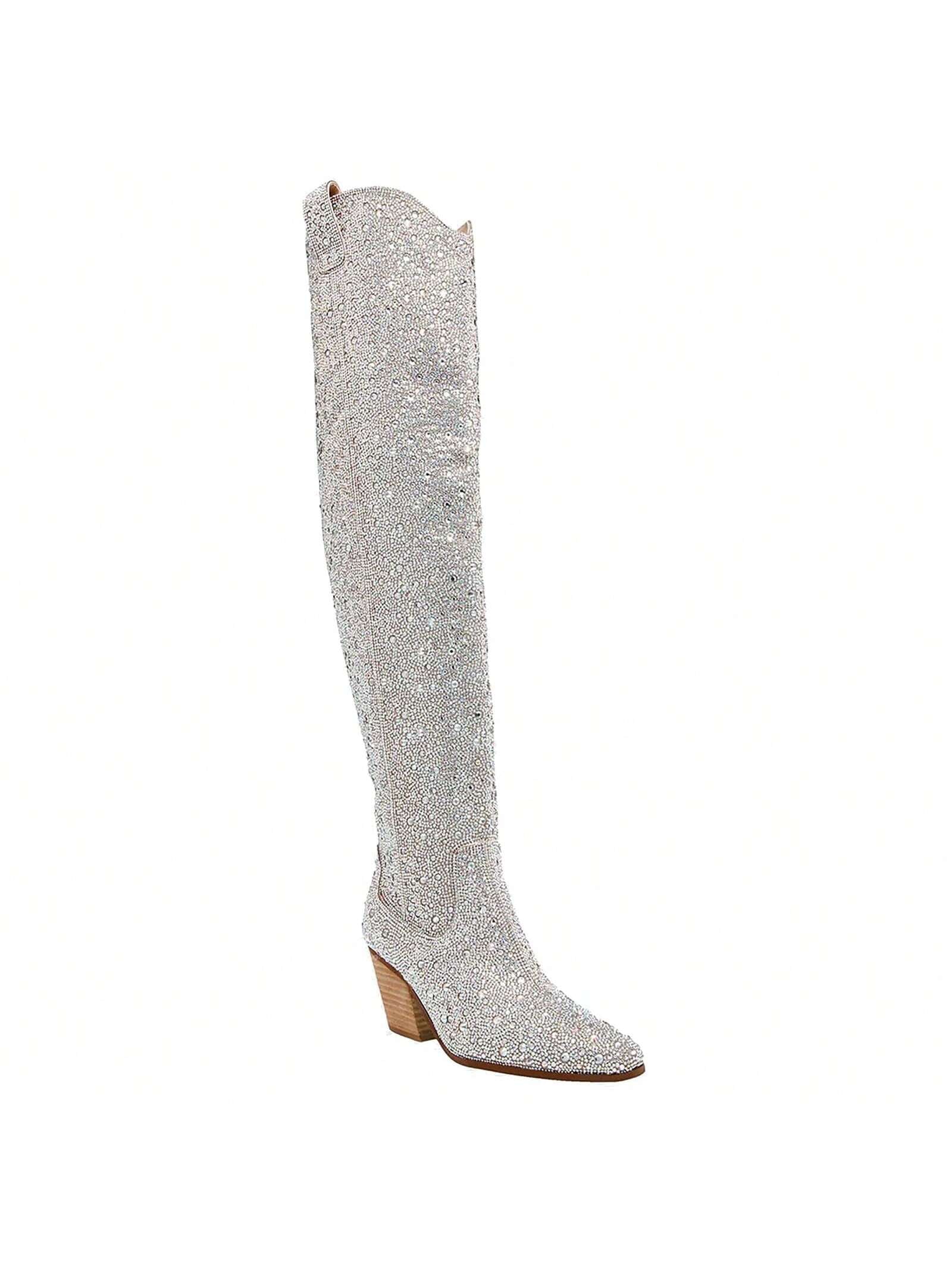 Women's Cowboy Boots Cowgirl Ankle Boots Western Rhinestones Boots Pointed Toe Low Chunky Heel 5cm Pull On Short Cowboy Boots For Women,Girl,Party