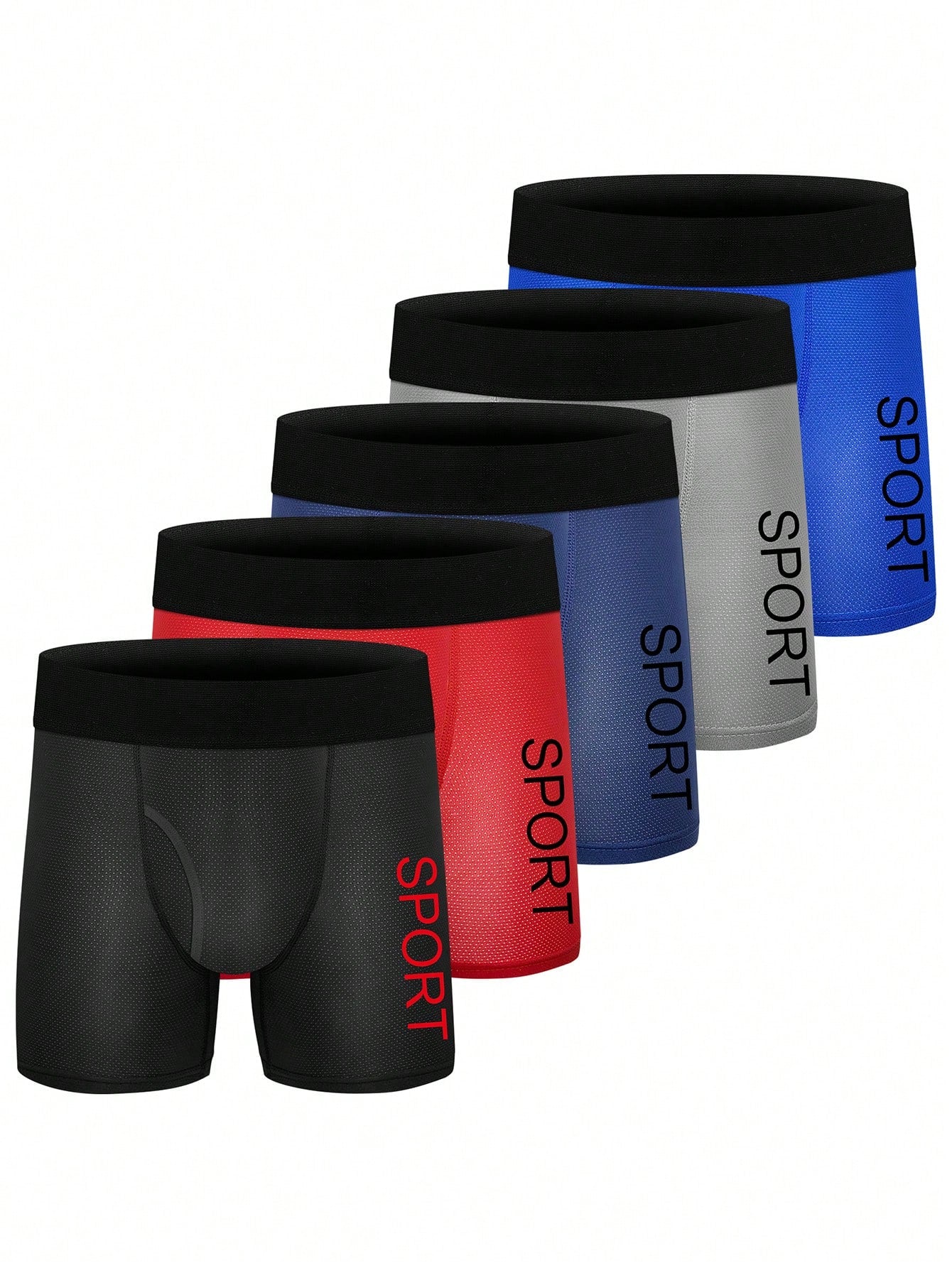 5pcs/Set Tween Boys' Simple Color-Block Square Cut Boxer Briefs