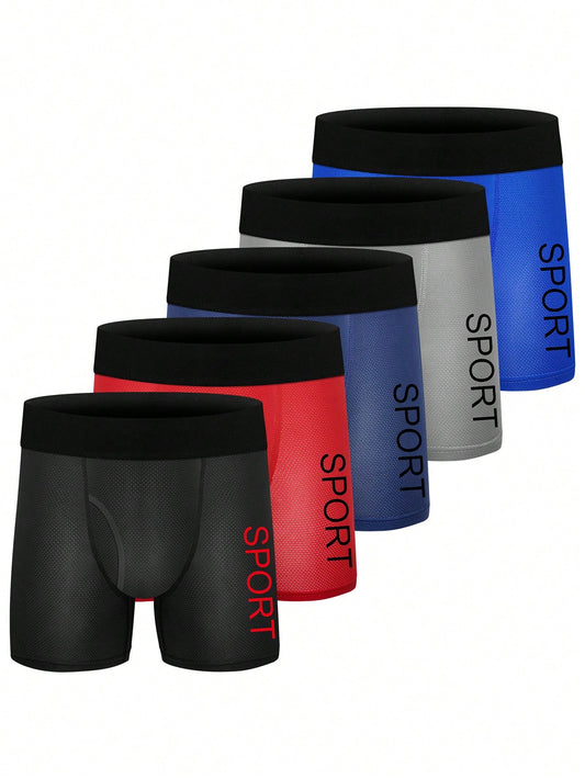 5pcs Simple Style Color Block Boxer Shorts For Tween Boys