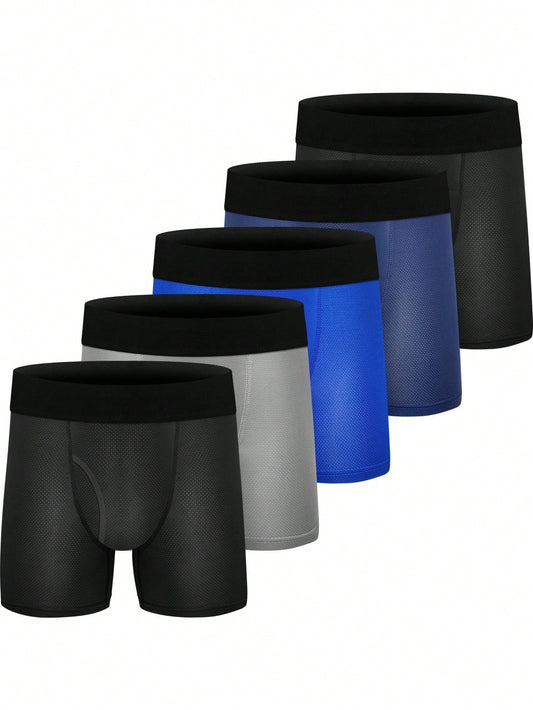 5pcs/Set Tween Boys' Simple Color-Block Square Cut Boxer Briefs