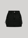 Teen Girl Flap Pocket Buckle Detail Denim Skirt