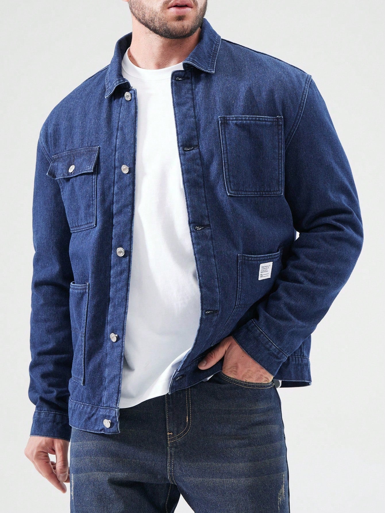 Men's Plus Size Buttoned Denim Jacket With Pockets