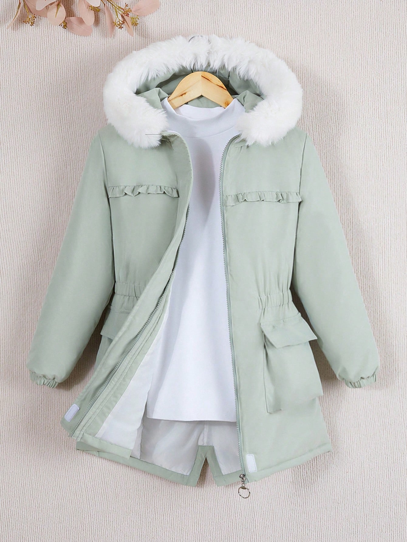 Elegant Hooded Collar Mid-length Parka Jacket For Girls