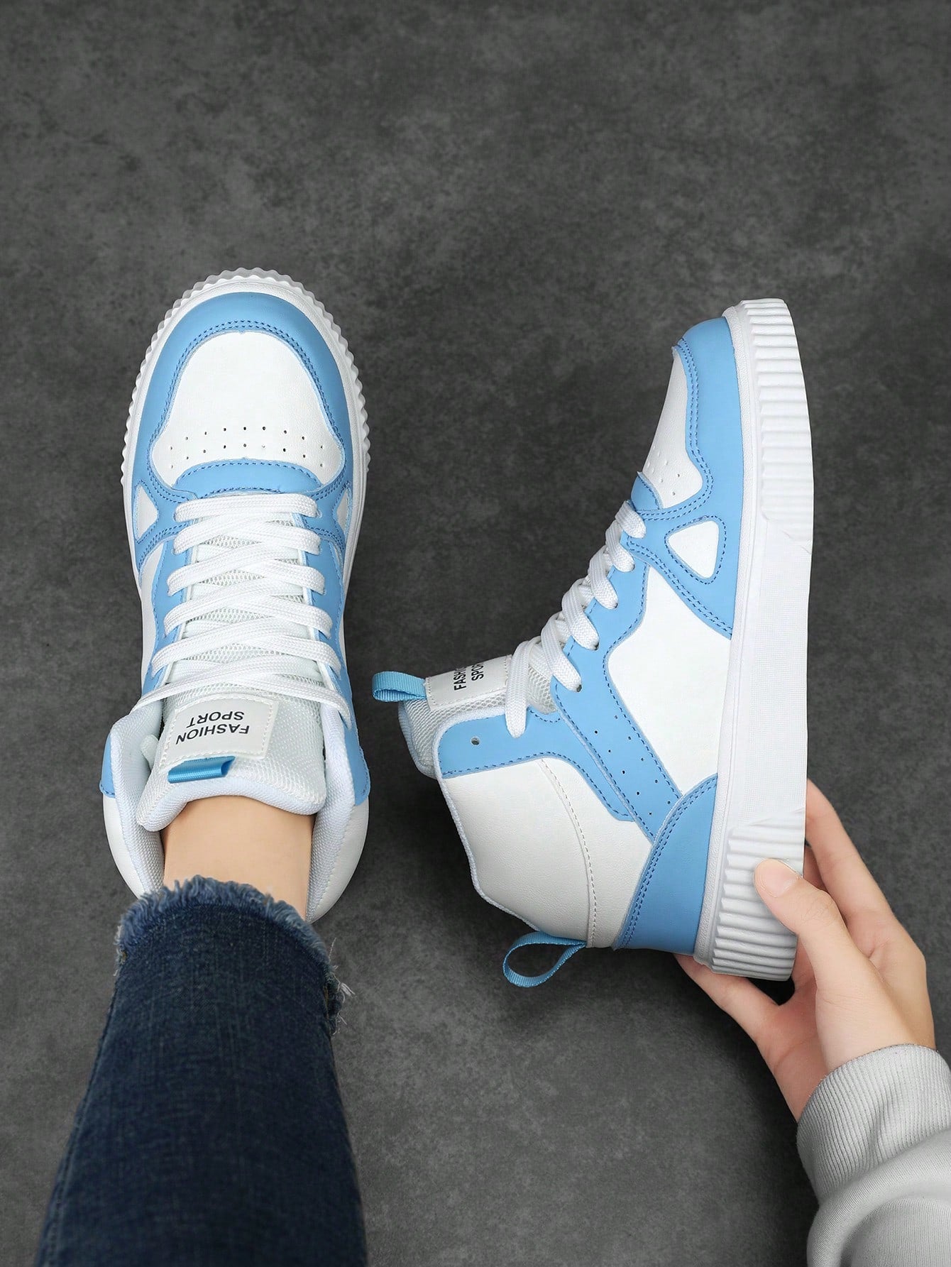 Women's New Casual Color-Blocked Front Lace-Up Fashionable Versatile High-Top Shoes Sneakers Sneakers