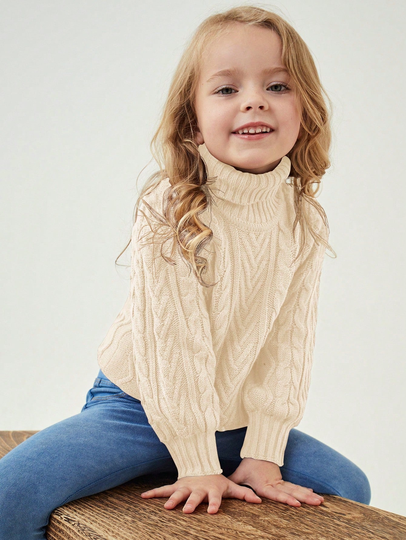 Young Girl Turtleneck Cable Knit Sweater