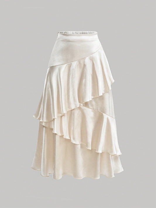 Tween Girl Loose Vintage Ruffle Hemmed Mid-Waist Split-Design Skirt