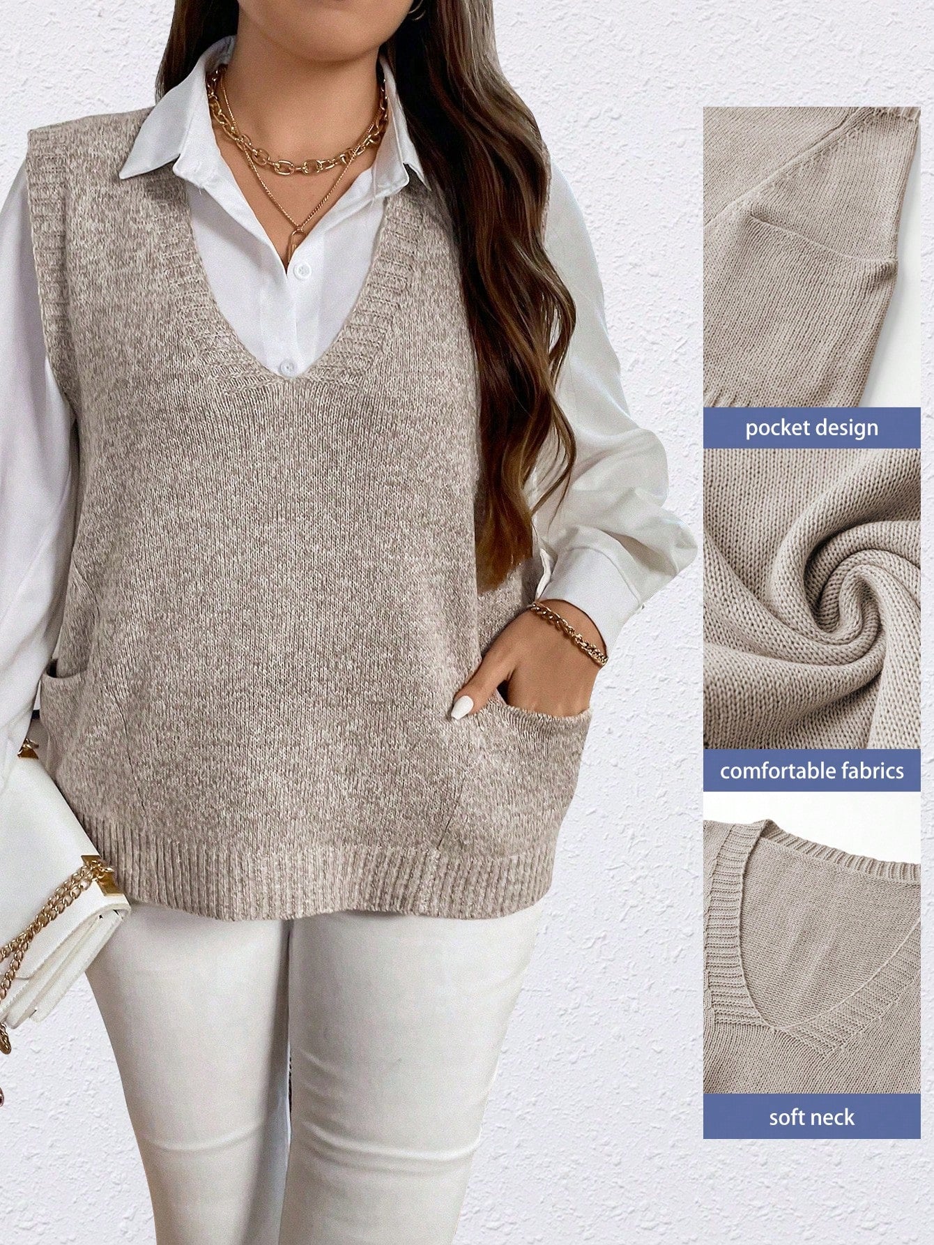 Women's Plus Size Solid Color Knitted Vest