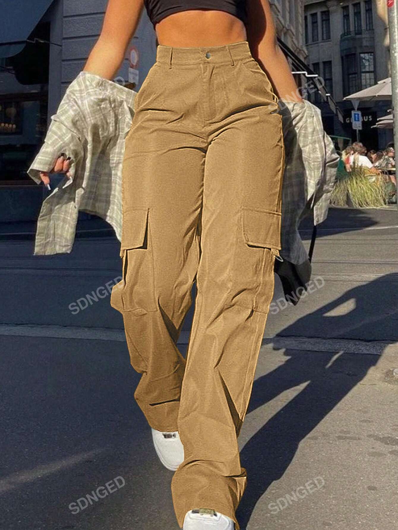 Women's Plain Casual Pocket Cargo Pants For Everyday Wear