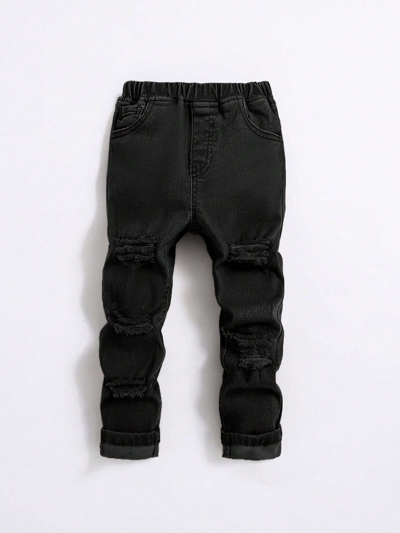 Young Boy Ripped Frayed Elastic Waist Jeans