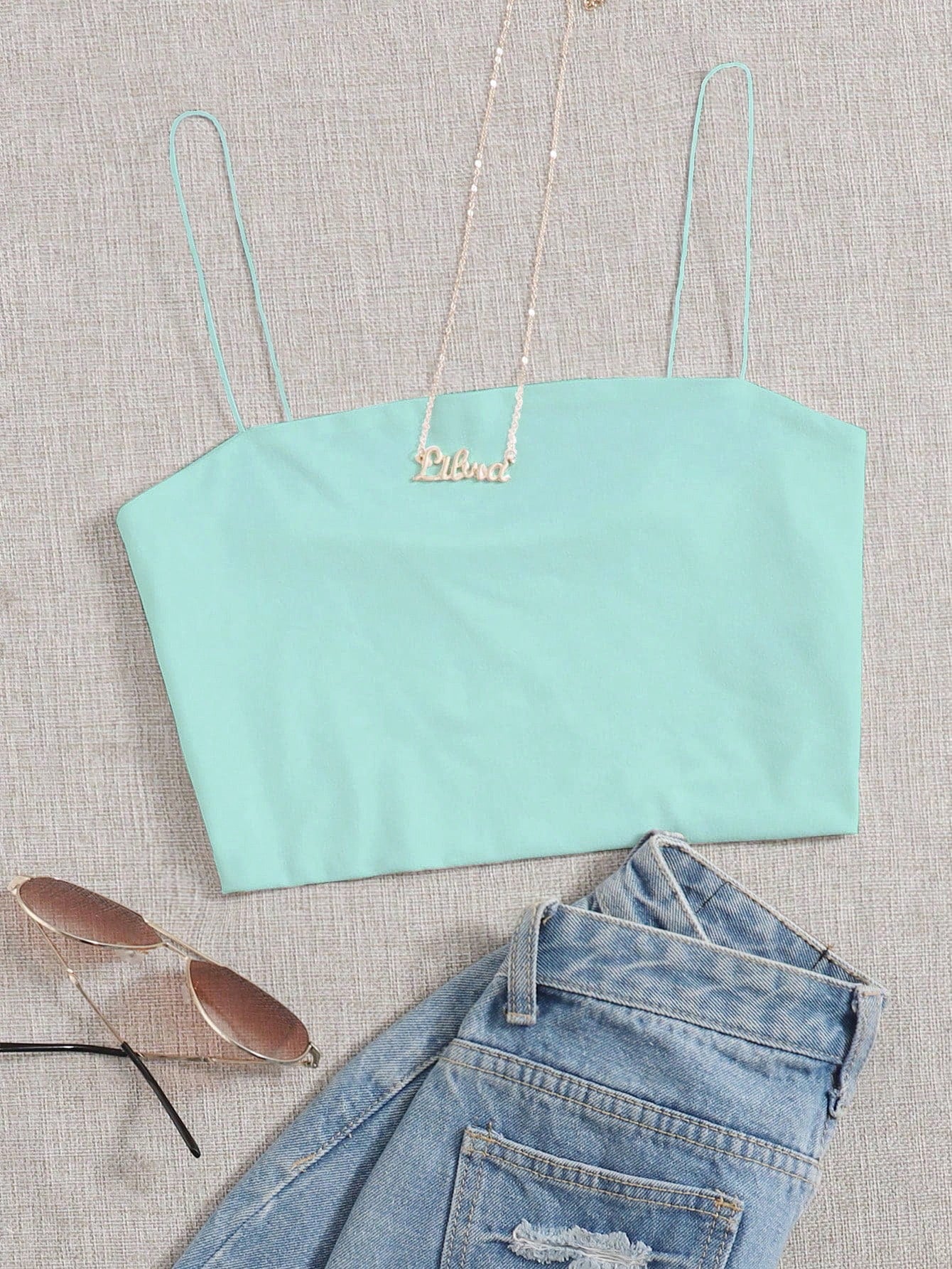 Solid Color Cropped Camisole Tank Top