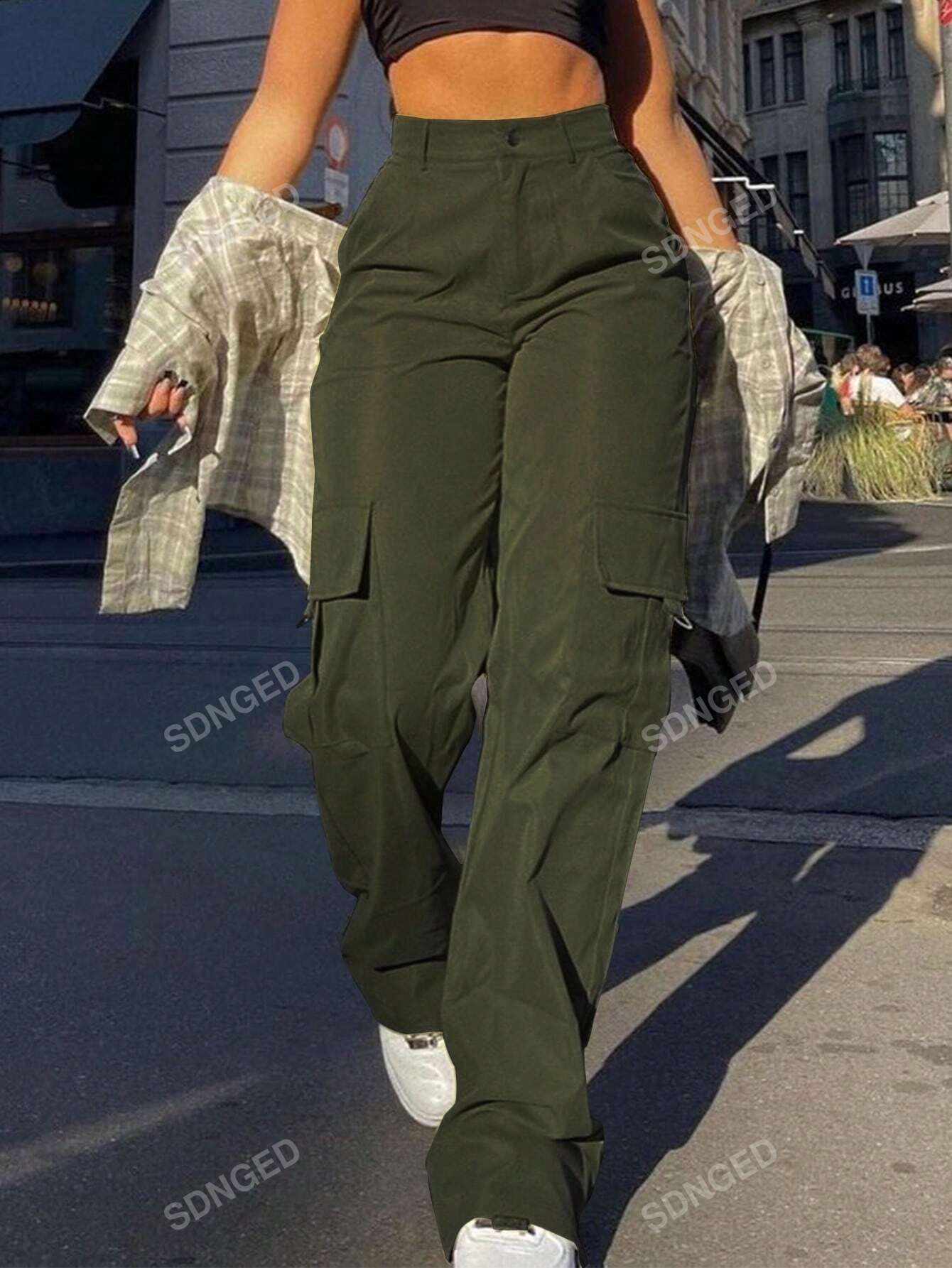 Women's Plain Casual Pocket Cargo Pants For Everyday Wear