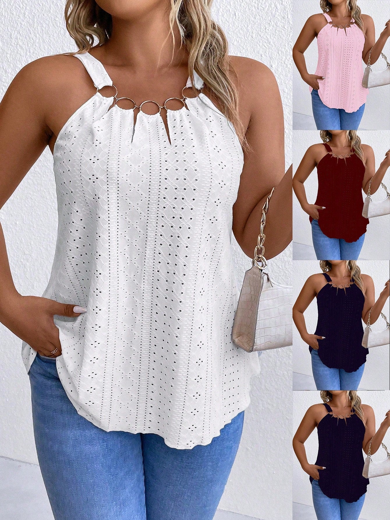 Plus Size Women's Summer Circular Ring Connected Casual Camisole Top