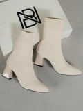 Classic Yet Trendy Elegant Women's Autumn/Winter Apricot Pointed Toe Chunky Heel Boots, Weaving Design, Slip-Resistant Sole, Decorative Elegant Skinny Boots, Fashionable Ladies' Bare Boots