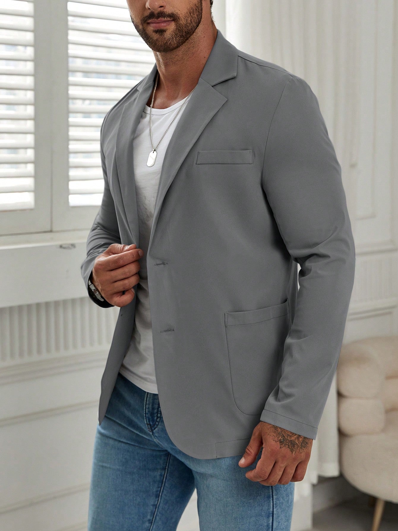 Men's Pointed Lapel Single Breasted Suit Jacket