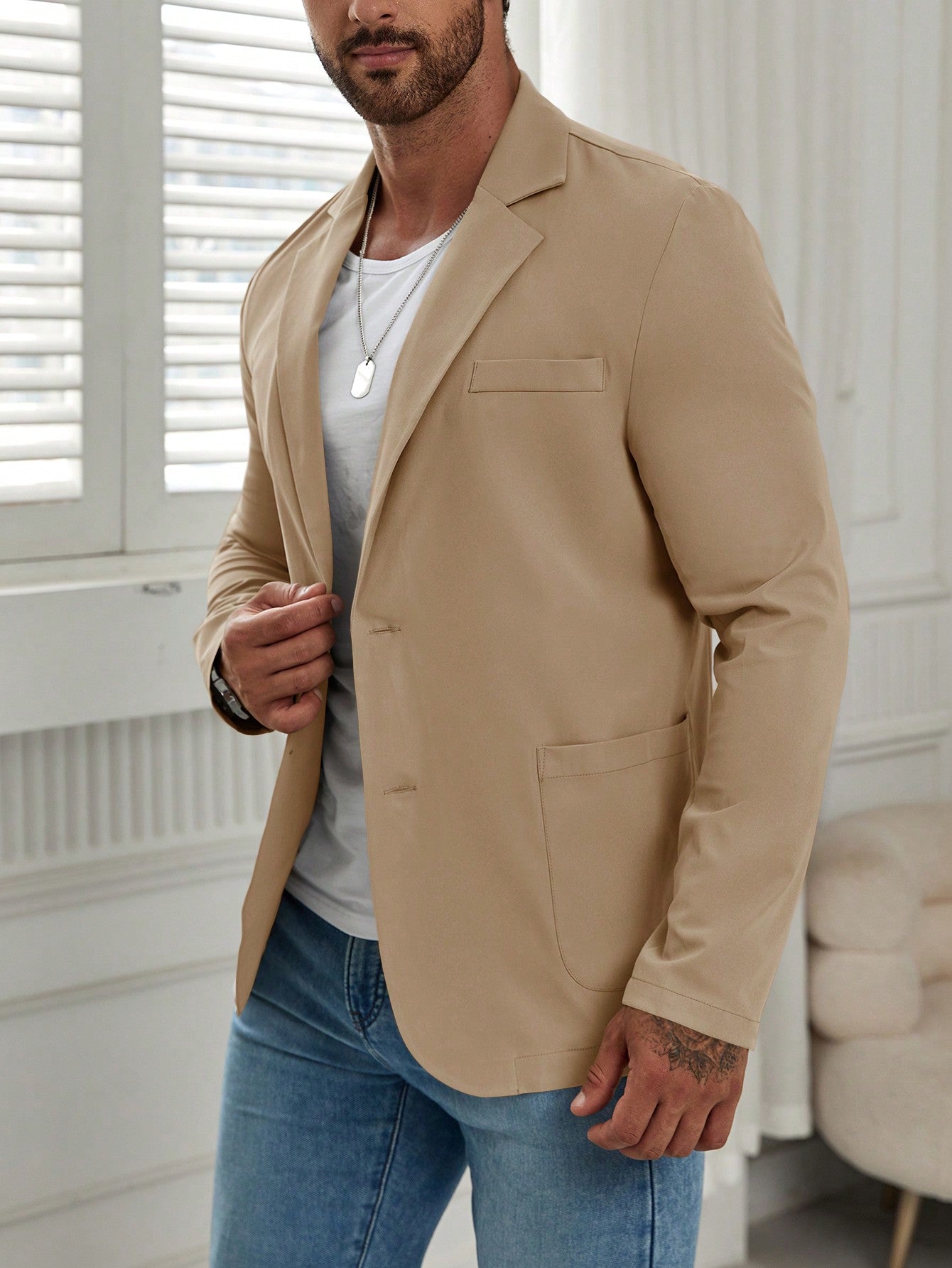 Men's Pointed Lapel Single Breasted Suit Jacket