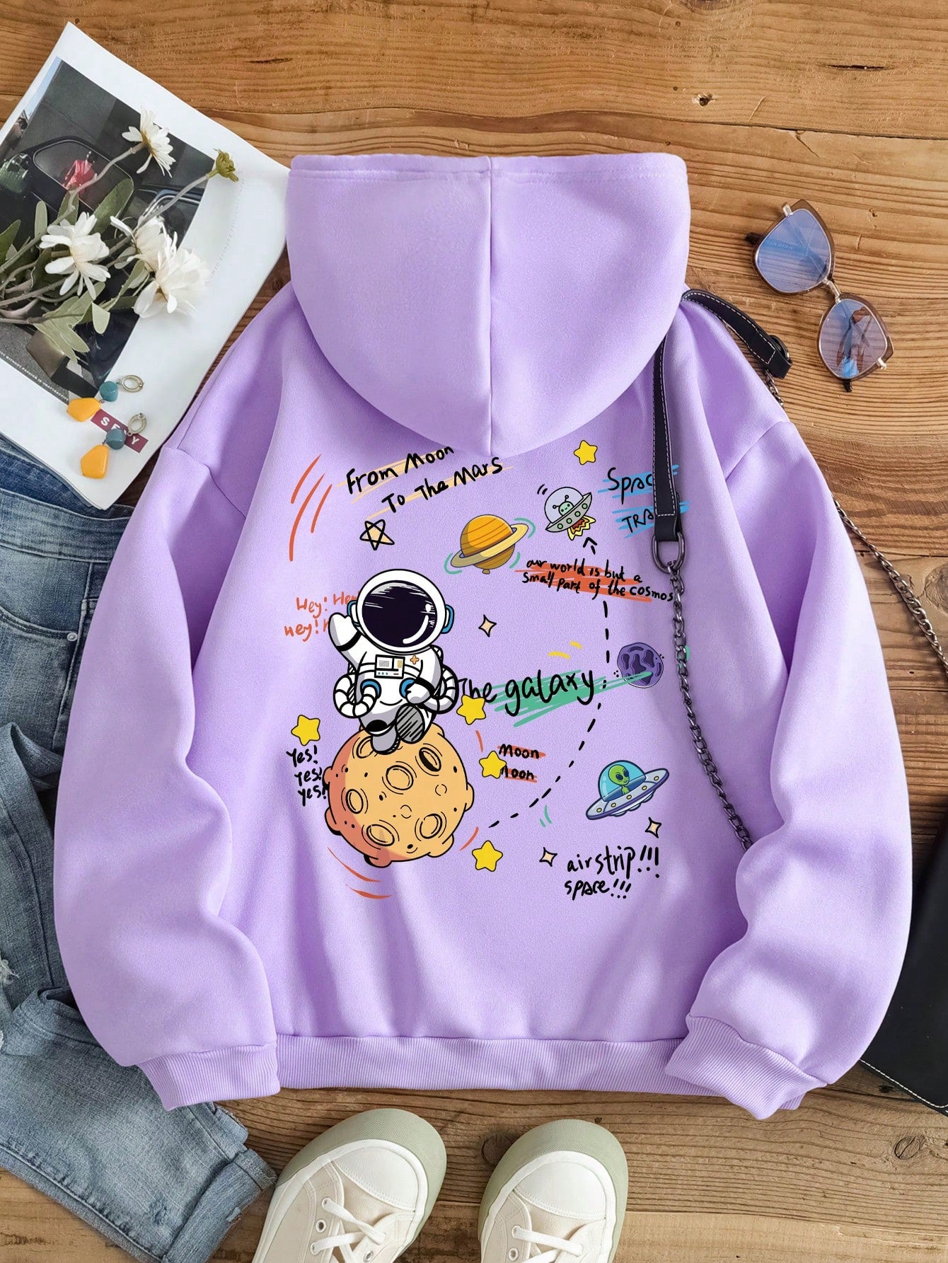 Cartoon Printed Drawstring Hoodie Sweatshirt