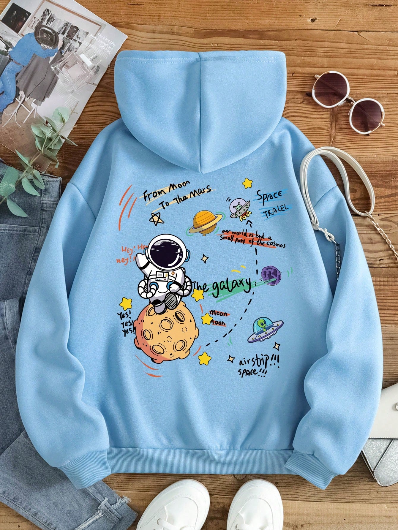 Cartoon Printed Drawstring Hoodie Sweatshirt