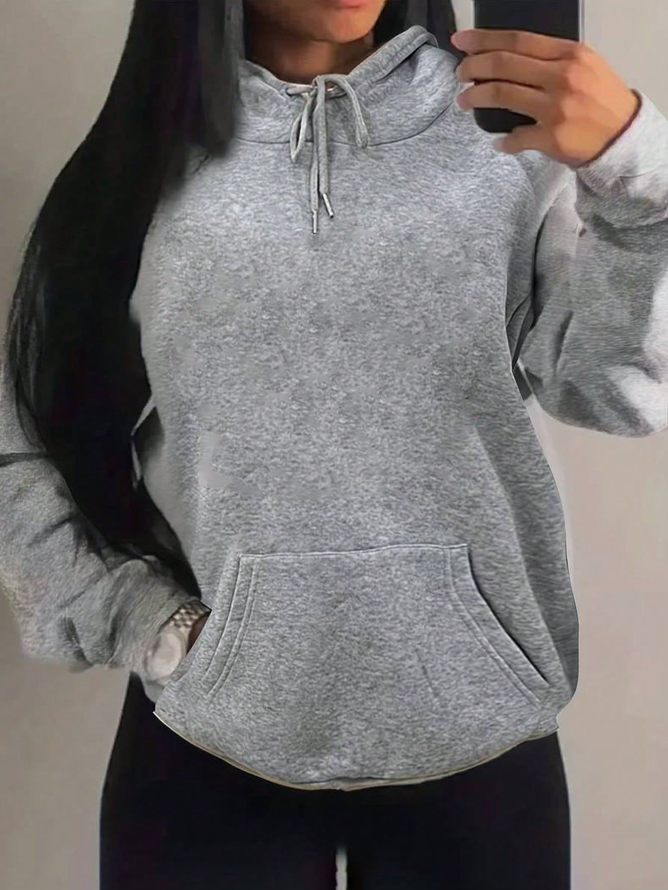 Kangaroo Pocket Drawstring Thermal Lined Hoodie